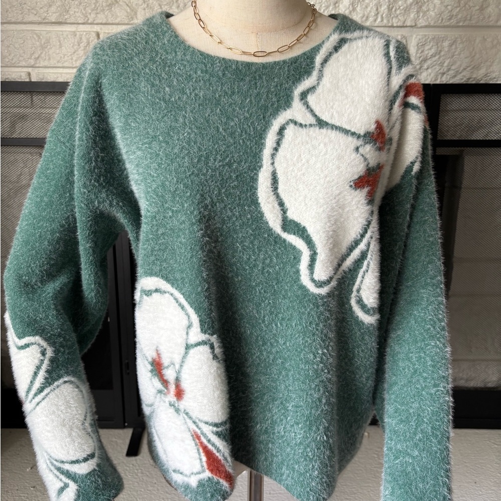 Floral Green Sweater